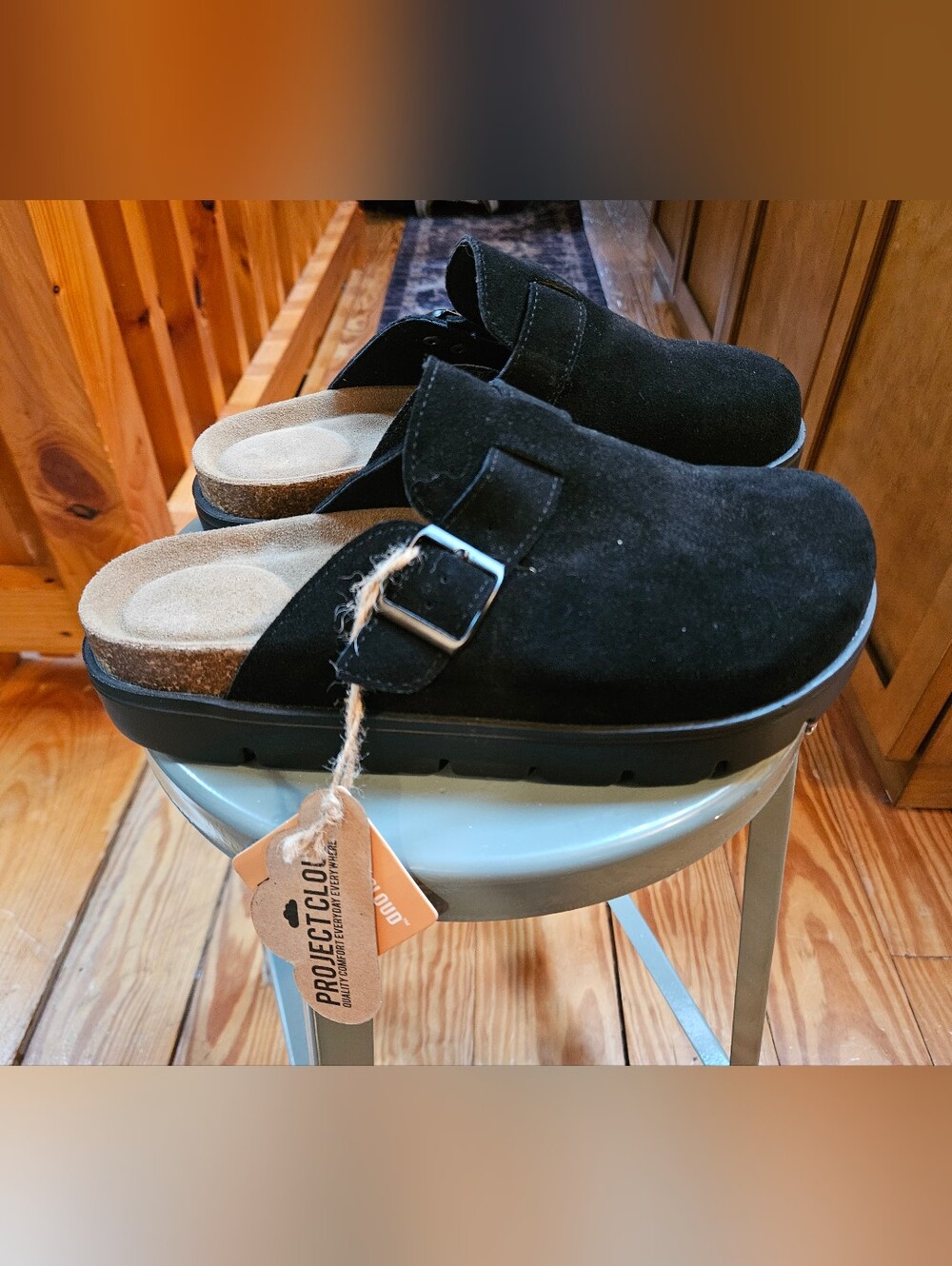 Project Cloud Black Suede Slide Mules Clogs NWT